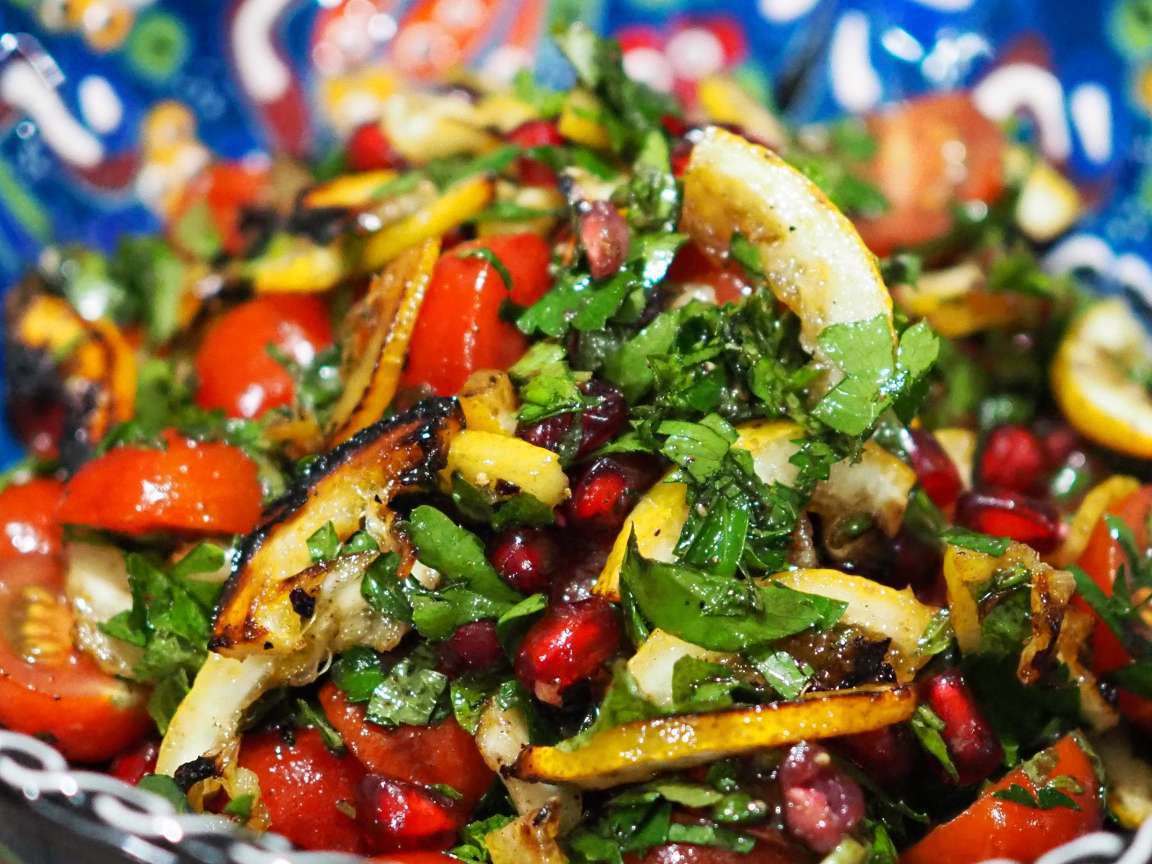 Roast Lemon, Tomato and Pomegranate Salad