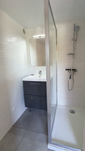Salle d'eau avec douche à l'italienne et meuble vasque