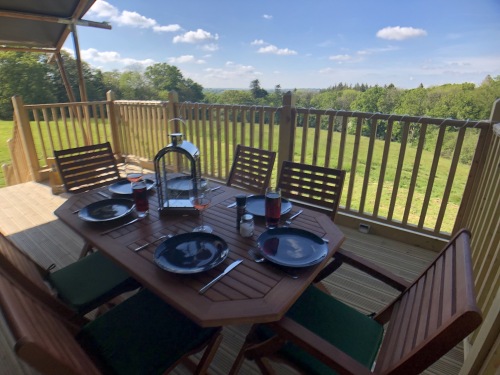 Large raised deck with dining table