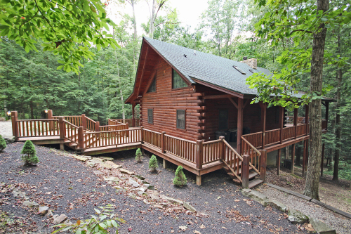 DOUBLE PINE LODGE - Front of Lodge, with Boardwalk and Wrap-Around Deck, looking southwest