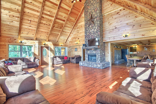 Great Room (now carpeted), with Wood-Burning Fireplace, looking from SE corner