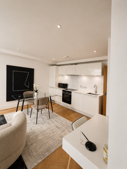A beautifully designed and comfortable living area featuring a plush sofa and Netflix access — the perfect space to relax, unwind, and enjoy your favourite shows.