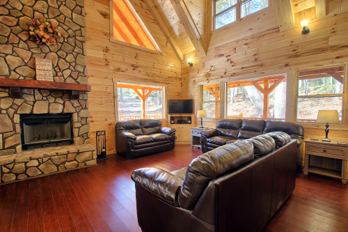 Great Room couches and Wood-Burning Fireplace, TV Screen (No TV access - Bring DVD's)