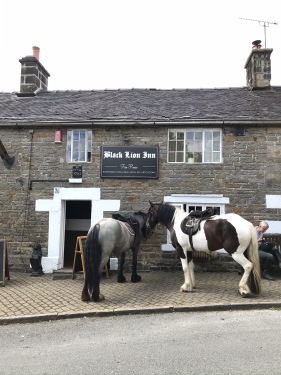 Front of pub with horses