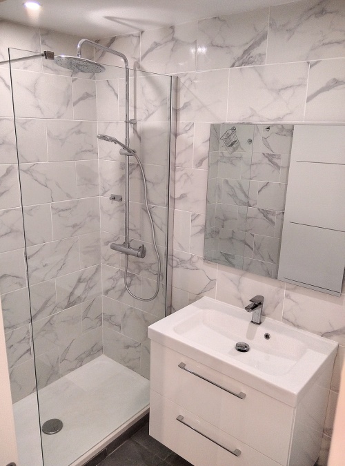 douche à l'italienne et meuble vasque