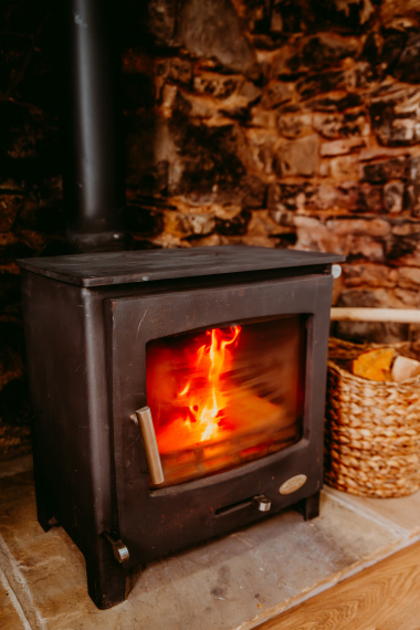 log burner in living area 