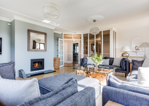 Living area with log burner
