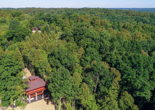 Aerial View of Soaring Eagle Luxury Treehouse, showing forest
