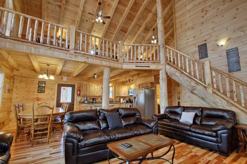 Great Room, Dining Area, Kitchen and Open Loft, from Wood-Burning Fireplace