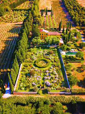 A view of the Domain, with The Blue Garden, the olive grove, the vines, the swimming pool etc...