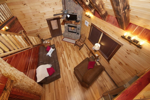 Looking down into Living Room, from Open Loft, Kalli's Luxury Retreat