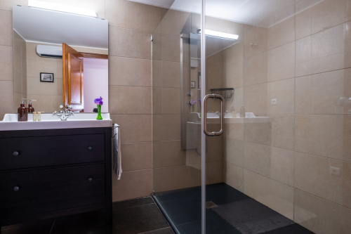 Shower cubicle with massage column in the suite bathroom.