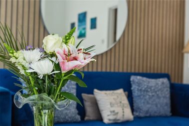 Stylish lounge with large sofa bed