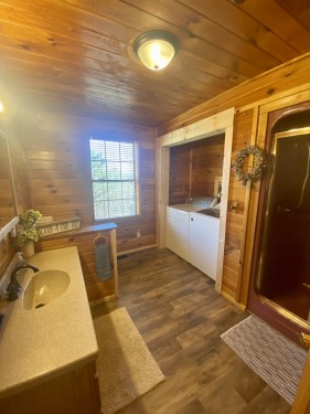 Main Cabin Upstairs Bathroom with Walk-In Shower, Washer and Dryer