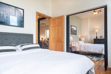 Bedrooms are separated by sliding doors. 