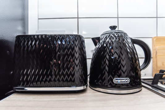 Kettle and toaster included for quick, easy breakfasts.