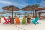 Pirates Bay has colorful adirondack chairs as well has plentiful chaise loungers and regular chairs 