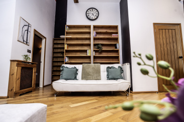 Living space, with double sofa bed