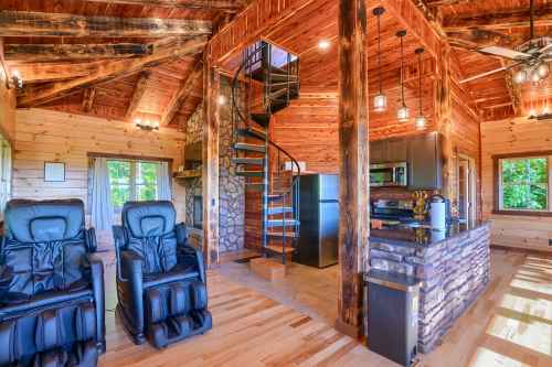 View of Cabin Interior, from SE Corner, Soaring Eagle Luxury Treehouse