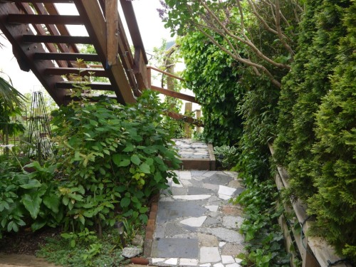 Flagstone path to the stairs leading to the private entrance of the Retreat
