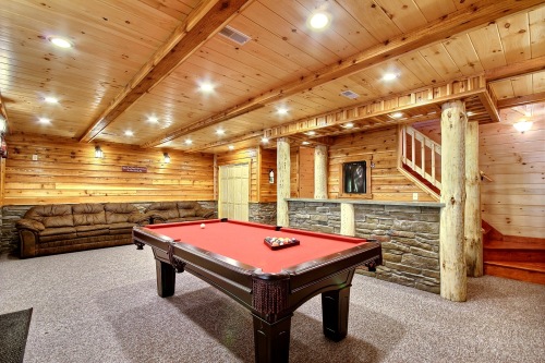 Pool Table, Mini Fridge and Bar, Lower Level (now also has 2 Log Bunk Sets (not shown)