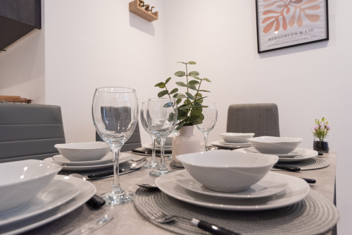 Stylish dining area ideal for enjoying meals together during your stay.