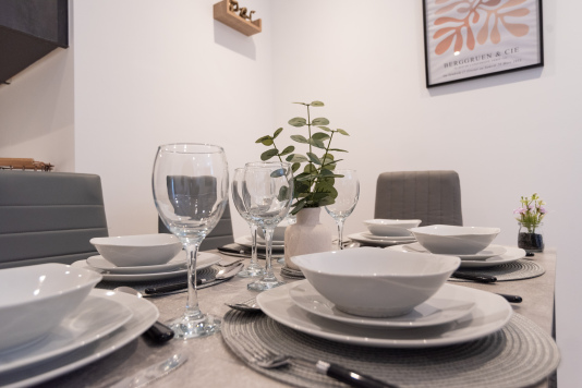 Stylish dining area ideal for enjoying meals together during your stay.