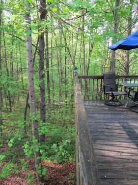 The deck is raised 13' high and overlooks a ravine