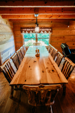 Large wood dining table for a nice family dinner