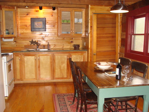 Homesteader;s Cabin Kitchen & antique farm table