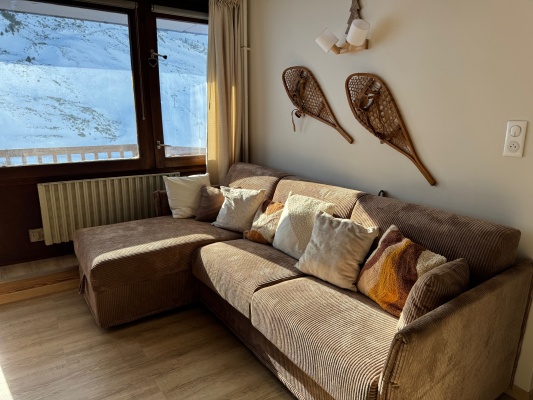 Séjour baigné de lumière, vue sur les pistes