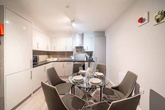 kitchen shared between 3 rooms