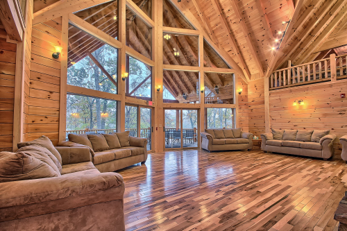 Couches and Large Windows, Majestic Oaks Lodge, facing  SE