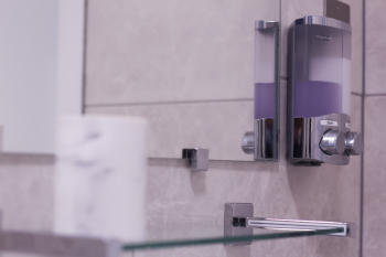 Bathroom Mirror and Soap Dispenser