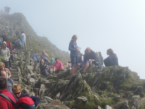 Top of Snowdon its busy at the top..