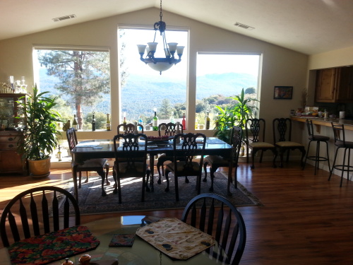 Breakfast in our dining room or out on the balcony. Either way you get a view of the Sierra Mountains.