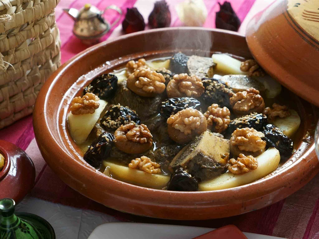 Yummy...Beef tajine with prunes and  walnuts