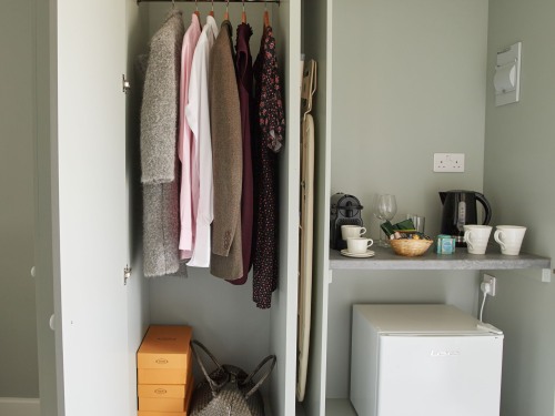 Wardrobe, coffee/tea facilties, fridge