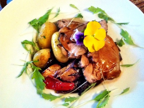 Char-grilled Lamb, mediterranean vegetables, new potatoes & gravy from the ever-changing specials menu.