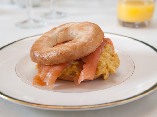 Smoked salmon, scrambled eggs and toasted bagel