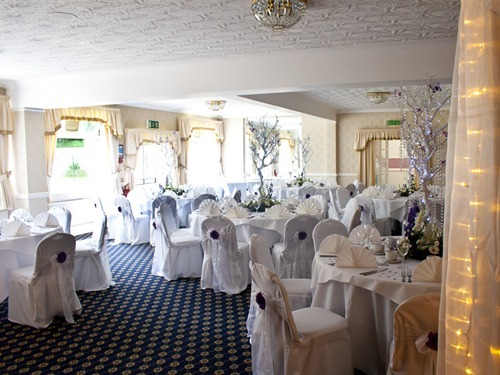 Function room made up for a wedding.