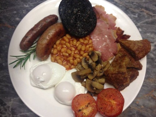 Full breakfast with poached eggs