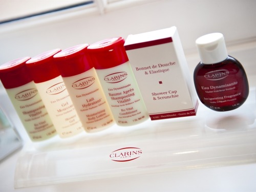 Clarins style Beauty Products in Bathroom