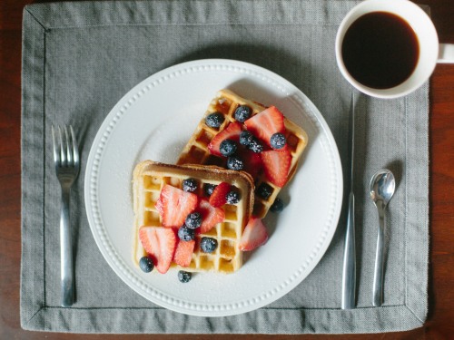 Sourdough waffles with berries and local coffee