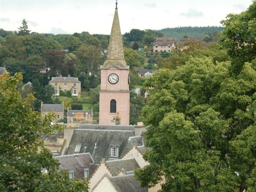 The cottages sit in several acres of grounds very close to the town centre. A typical view from the cottages - the clock tower marks the town centre