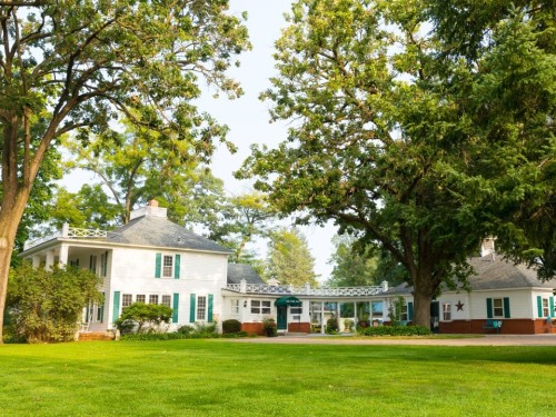 The Oak Park Inn located in rural Whitehall, WI.  Our three acres of gardens and trees make for a charming atmosphere.