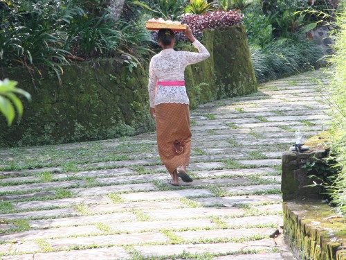 Villa driveway with view of staff after making villa offerings