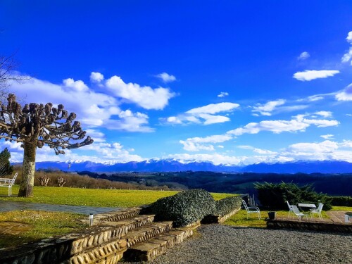 Views of the Pyrenees Atlantique from the grounds of Clos Mirabel