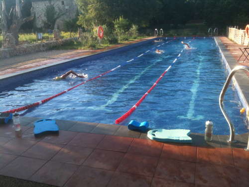 Olympic triathletes training in the onsite pool
