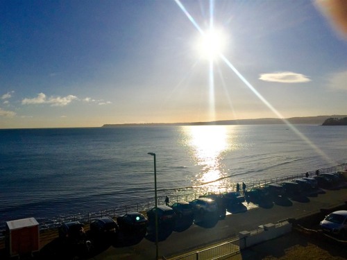 View from one of the 2nd Floor sea-view bedrooms of The Channel View Hotel, looking towards Paignton Beach.  Even the Winter sun is beautiful.
